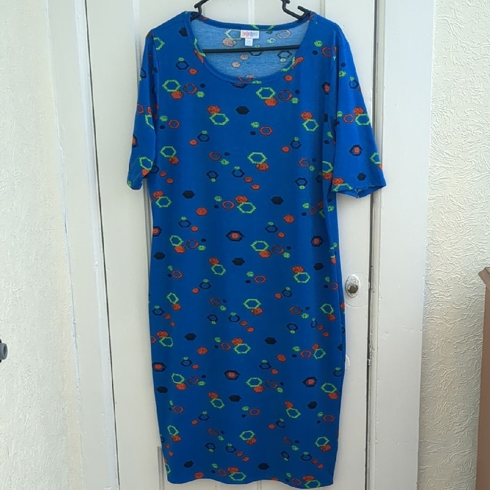 Blue and Yellow Casual Sheath Midi Dress